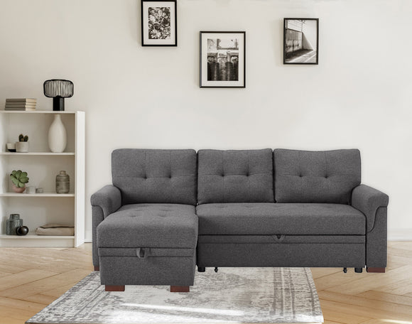 Sierra Dark Gray Linen Reversible Sleeper Sectional Sofa with Storage Chaise