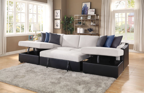 Merill Sectional Sofa w/Sleeper , Beige Fabric & Black PU