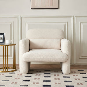 34"(Beige) Lamb Fleece Fabric Sofa, Modern Single Sofa with Support Pillow