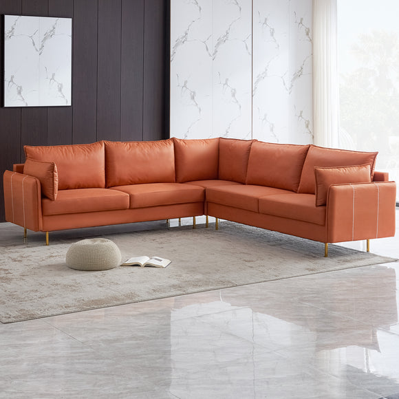 L-Shaped Corner Sectional Technical leather Sofa-Orange, 92.5*92.5''