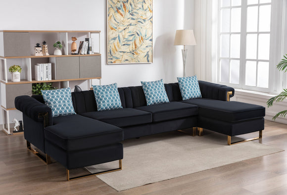 Maddie Black Velvet 5-Seater Double Chaise Sectional Sofa