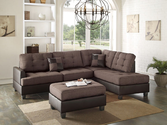 Chocolate Tufted Reversible 3pc Sectional