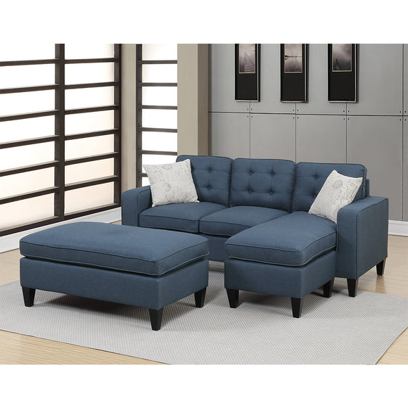 Polyfiber Reversible Sectional Sofa with Ottoamn in Navy