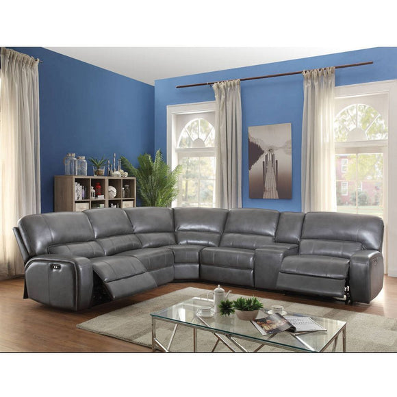 Saul Sectional Sofa (Power Motion/USB) in Gray Leather-Aire