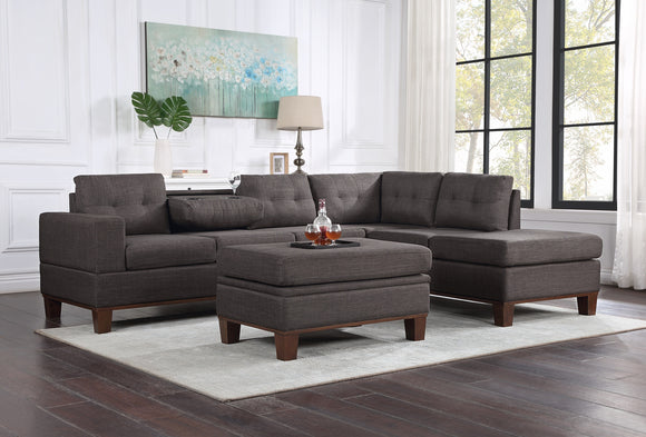 Hilo Dark Gray Fabric Reversible Sectional Sofa with Dropdown Armrest, Cupholder, and Storage Ottoman
