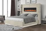 Lizelle Upholstery Wooden King Bed with Ambient lighting in Beige Velvet