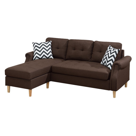 Dark Brown Fabric 2 Piece Sectional Sofa with Round Tapered Legs
