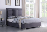ANITA TUFTED ROLL BED IN SILVER VELVET WITH SILVER LEGS