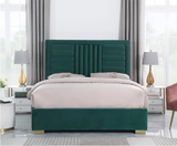 ANITA TUFTED ROLL BED IN GREEN VELVET WITH GOLD LEGS