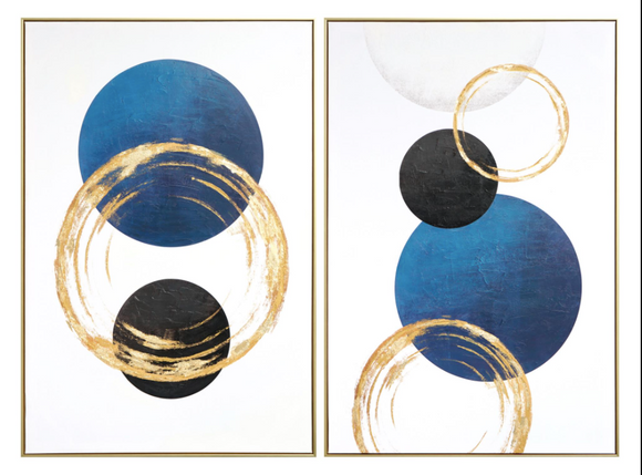 BLUE AND GOLD CIRCLE HD PRINT CANVAS W/ FOIL IN FRAME