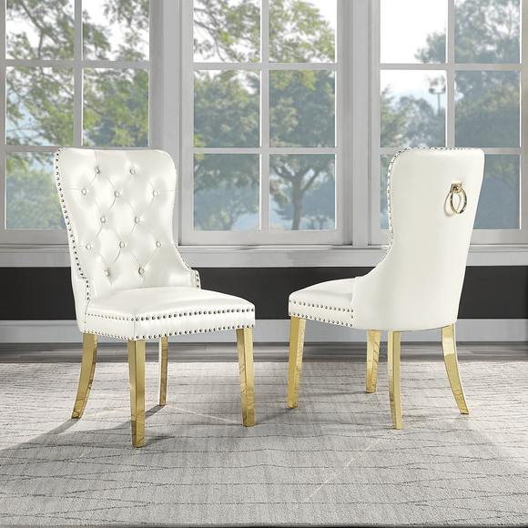 Modern Leatherette Dining Chairs Set of 2, Tufted Accent Upholstered Chairs Wingback Armless Side Chair