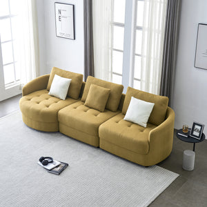 113"  Mid Century Modern Dark Yellow Teddy Fabric Sofa
