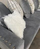 VELVET SECTIONAL WITH NAILHEADS IN GRAY BY HH AVAILABLE IN HOUSTON, DALLAS, SAN ANTONIO, & AUSTIN  SKU 200-GREY