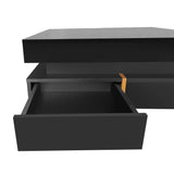 ON-TREND Modern High Gloss Coffee Table with 4 Drawers, Multi-Storage Square Cocktail Tea Table with Wood Grain Legs, Center Table for Living Room, 31.5''x31.5'', Black