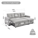 91' Light Grey Pull-Out Sleeper Bed Reversible Sleeper Sectional