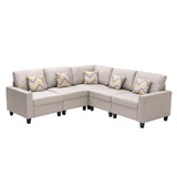 Nolan Beige Linen Fabric 5Pc Reversible Sectional Sofa with Pillows and Interchangeable Legs