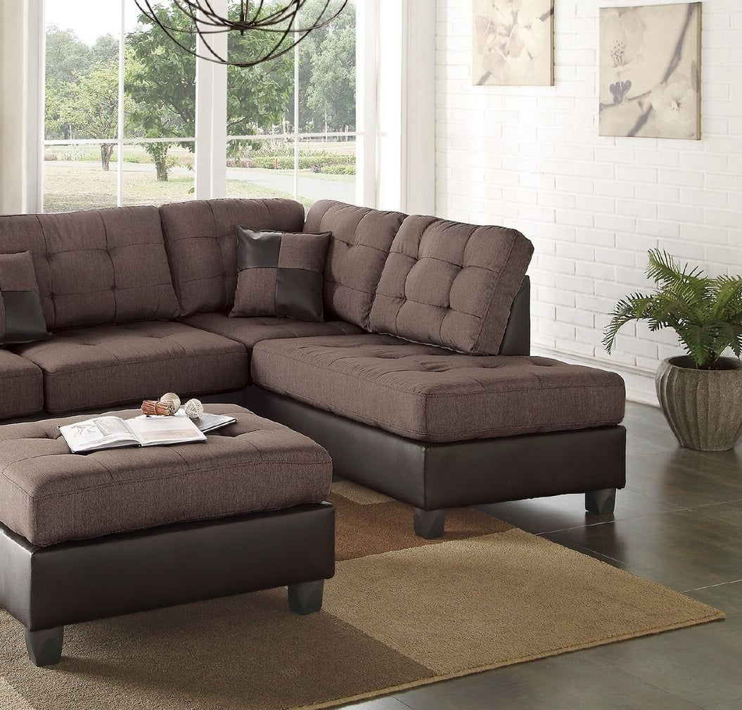 Chocolate Tufted Reversible 3pc Sectional