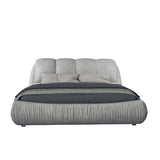 Queen Size Upholstered Platform Bed with Oversized Padded Backrest, Thickening Pinewooden Slats and Solid Wood Leg,Grey