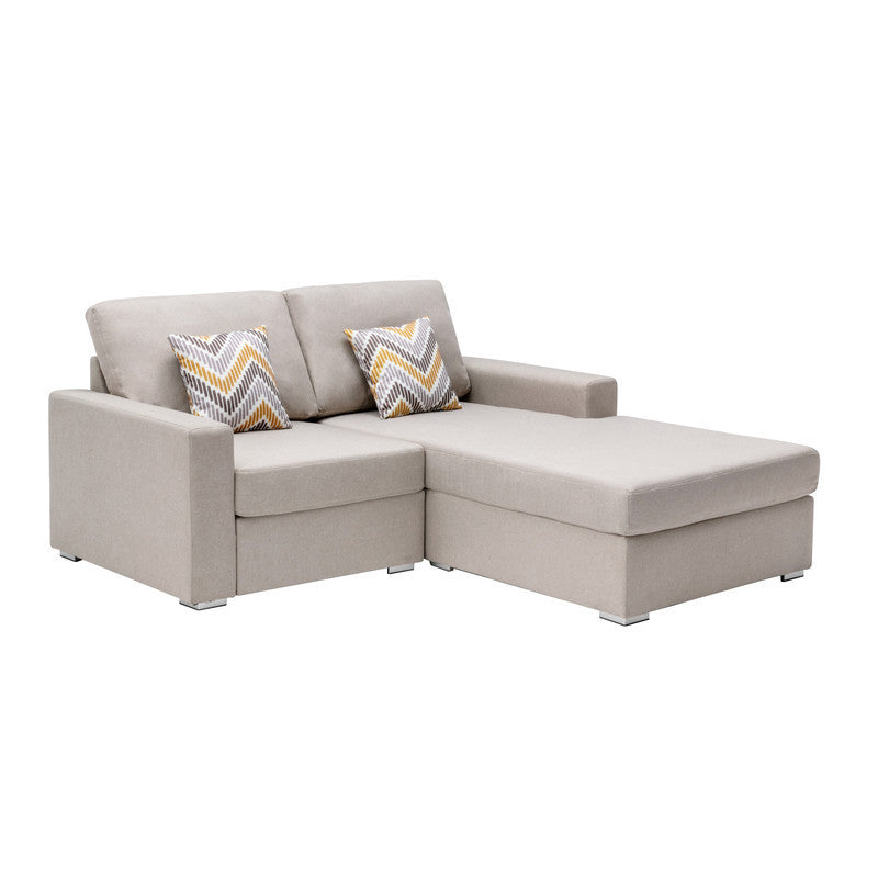 Nolan Beige Linen Fabric 2-Seater Reversible Sofa Chaise with Pillows and Interchangeable Legs