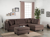 Reversible Chocolate Color 3pcs Sectional Linen Like Fabric Cushion Couch