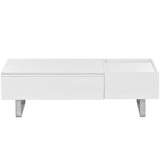 [VIDEO provided] ON-TREND Multi-functional Coffee Table with Lifted Tabletop, Contemporary Cocktail Table with Metal Frame Legs, High-gloss Surface Dining Table for Living Room, White