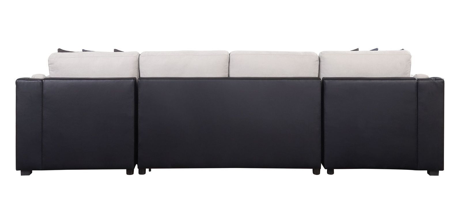 Merill Sectional Sofa w/Sleeper , Beige Fabric & Black PU