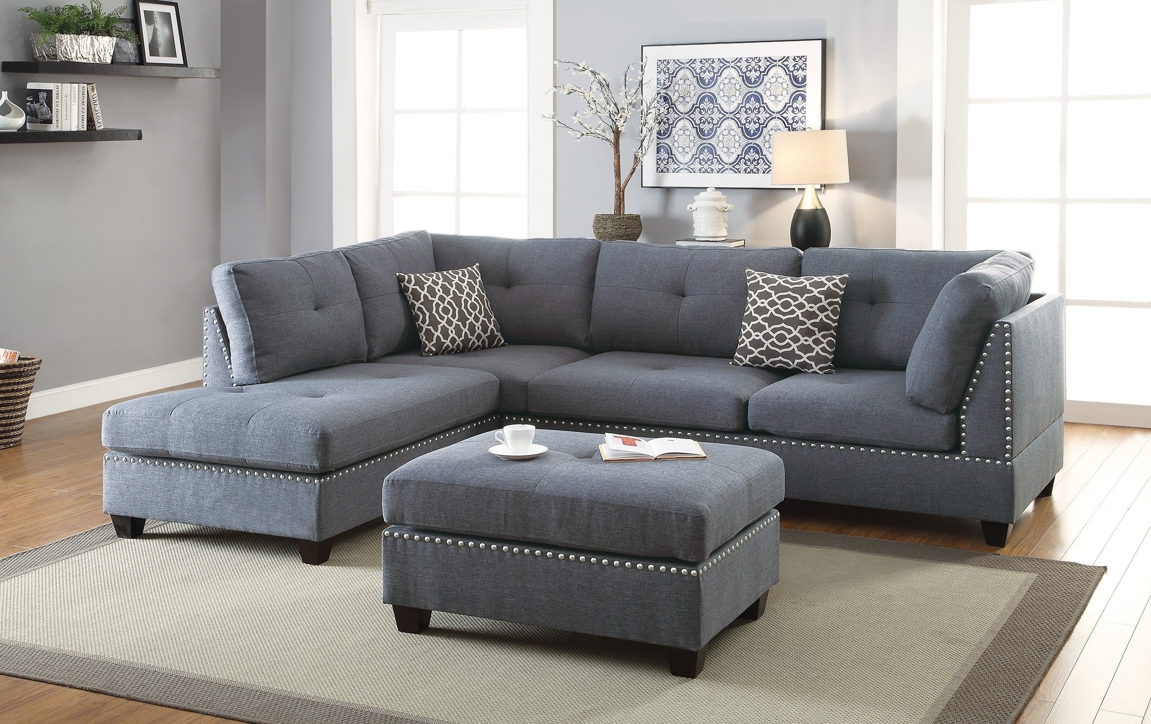Blue Grey 3-pcs Sectional Reversible