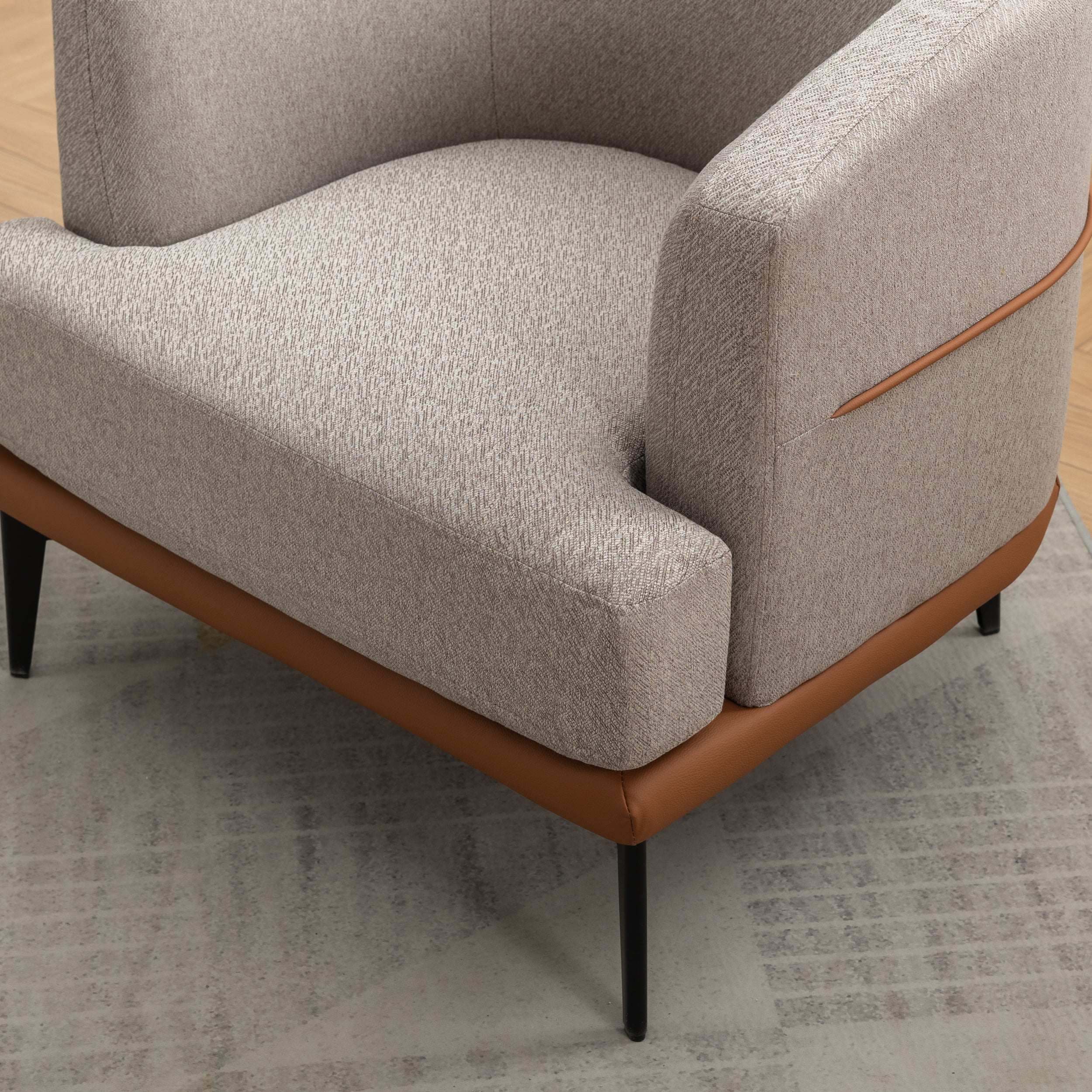 Modern Two-tone Burnt Orange Barrel Fabric Chair