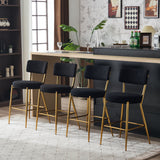 Set of 2 modern teddy fabric upholstered bar stools - Metal base high stool - Suitable for kitchen, dining and living room - Black - Stylish and comfortable island seating