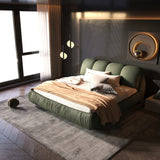 King Size Upholstered Platform Bed with Oversized Padded Backrest, Thickening Pinewooden Slats and Solid Wood Leg,Green