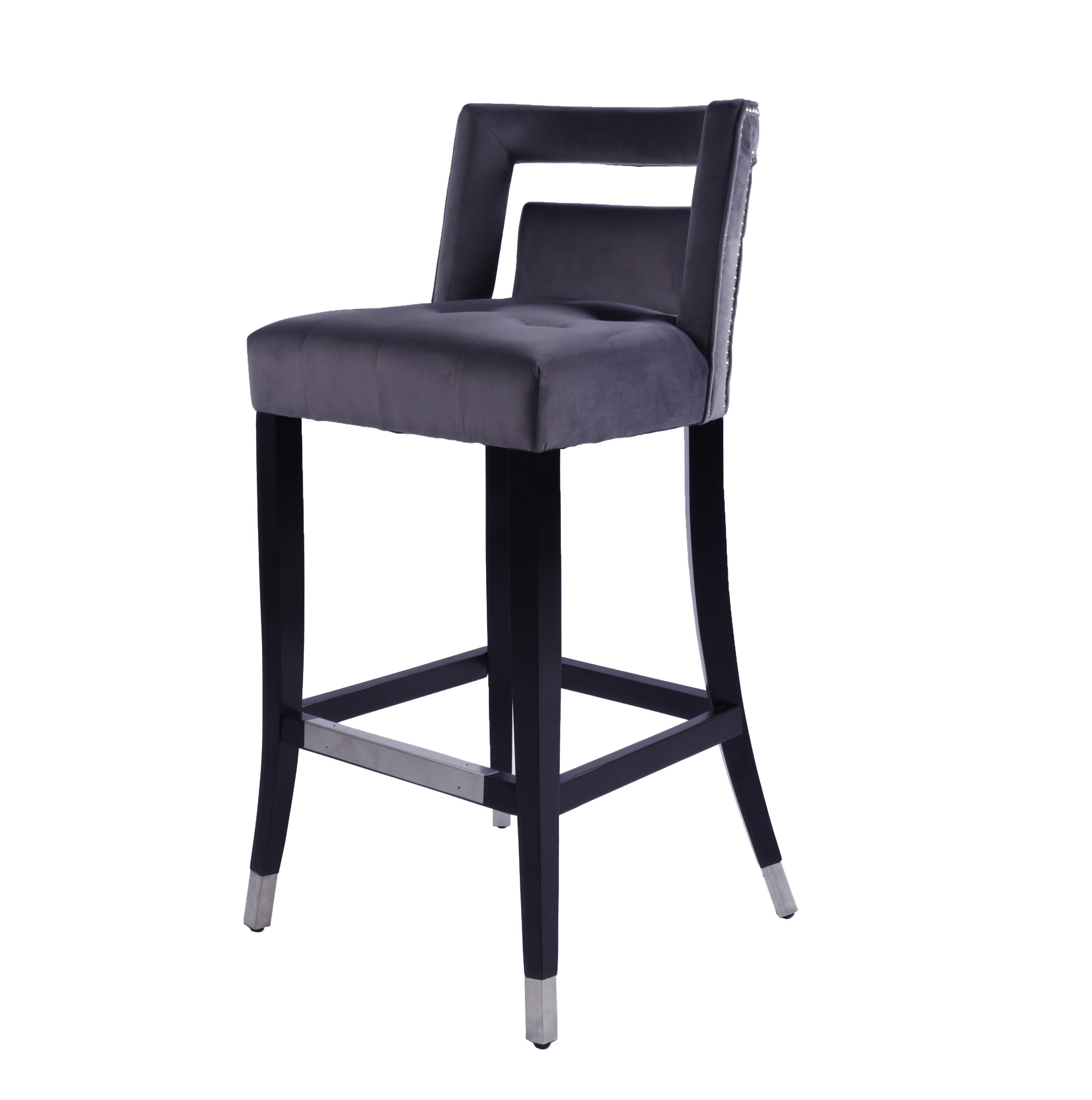 2 pcs Set 30 inch Velvet Barstool with nailheads