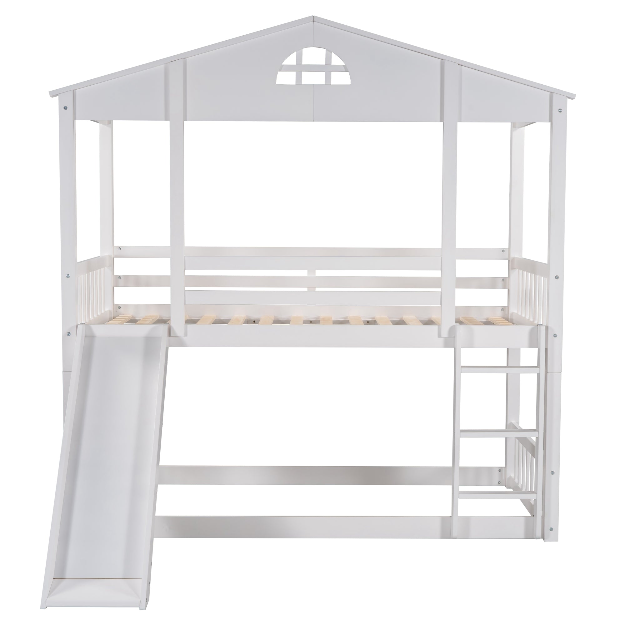 Twin over Twin House Bunk Bed with Convertible Slide and Ladder,Converts into 2 Separate Platform Beds,White