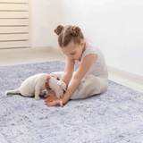 Naar Area Rug, Washable Rug, Low-Pile, Non-Slip, Non-Shedding, Foldable, Kid & Pet Friendly - Area Rugs for living room, bedroom, kitchen, dining room rug - Perfect Gifts, (Blue+Cream, 2'6'' x 10')