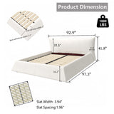 King Size Upholstered Platform Bed with Special Shaped Velvet  Headboard, Metal & Solid Wood Frame,Cream