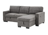 Estelle Dark Gray Fabric Reversible Sleeper Sectional with Storage Chaise Drop-Down Table 2 Cup Holders and 4 USB Ports