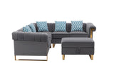 Maddie Gray Velvet 5-Seater Sectional Sofa with Storage Ottoman