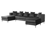 Ryan Dark Gray Velvet Double Chaise Sectional Sofa with Nail-Head Trim