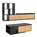 [VIDEO provided] ON-TREND Extendable TV Stand and Coffee Table, Set of 2, Media Console with 3 Tier Bookshelves for TVs up to 110'', Dual-tone Center Table with Sliding Tabletop for Living Room, Black