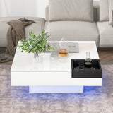 ON-TREND Modern Minimalist Design 31.5*31.5in Square Coffee Table with Detachable Tray and Plug-in 16-color LED Strip Lights Remote Control for Living Room( OLD SKU: WF291303AAK )