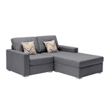 Nolan Gray Linen Fabric 2-Seater Reversible Sofa Chaise with Pillows and Interchangeable Legs