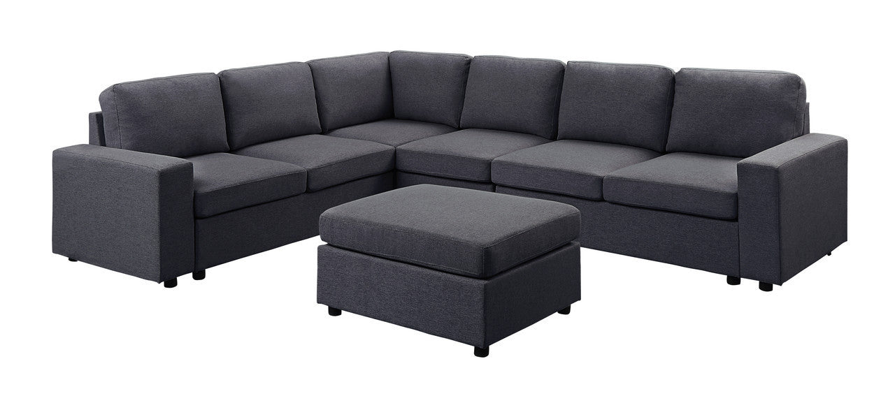 Casey Modular Sectional Sofa with Ottoman in Dark Gray Linen