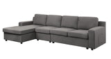 Waylon Gray Linen 4-Seater Sectional Sofa Chaise with Pocket