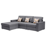 Nolan Gray Linen Fabric 3Pc Reversible Sectional Sofa Chaise with Pillows and Interchangeable Legs