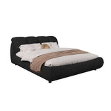 Queen Size Upholstered Platform Bed with Oversized Padded Backrest, Thickening Pinewooden Slats and Solid Wood Leg,Black