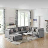 Amira 120.5" Gray Fabric Reversible Modular Sectional Sofa with Ottoman and Pillows