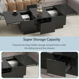 [VIDEO provided] ON-TREND Coffee Table with 2 large Hidden Storage Compartment, Extendable Cocktail Table with 2 Drawers, High-gloss Center Table with Sliding Top for Living Room, 39.3"x21.6", Black