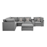 Amira Gray Fabric Reversible Modular Sectional Sofa with USB Console and Ottoman