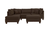 Reversible Chocolate Color 3pcs Sectional Linen Like Fabric Cushion Couch