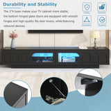 ON-TREND TV Stand with Fluted tempered Glass Doors for TVs Up to 95'', Functional Media Console with Arched Cabinet Doors, Entertainment Center with APP-Controlled LED Light for Living Room, Black