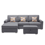 Nolan Gray Linen Fabric 4Pc Reversible Sofa Chaise with Interchangeable Legs, Storage Ottoman, and Pillows